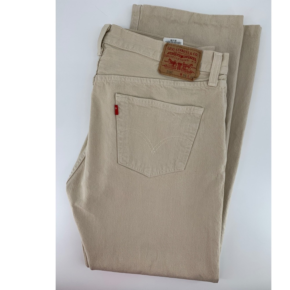 Levis 501 Jeans Mens 36x30* Tan Straight‎ Leg Button Fly 100% Cotton Denim Pants